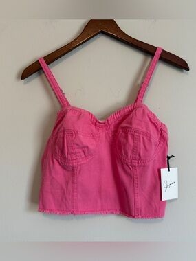 Hot Pink Denim Cropped Corset Tank Women S Y2K Festival Boho 90s Unique E Girl